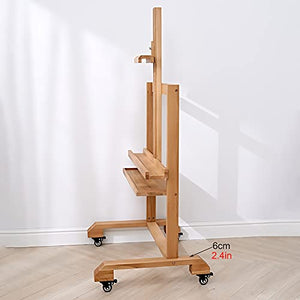 HYDT Wooden Floorstanding TV Stand Easel with Storage Shelf