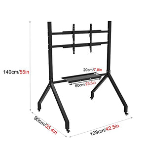 WDJBPSH Black Rolling TV Cart with AV Storage Rack, 60-80 inch TV Mount Stand