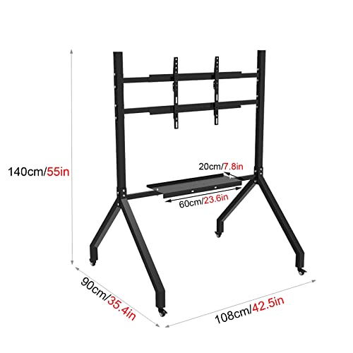 WDJBPSH Black Rolling TV Cart with AV Storage Rack, 60-80 inch TV Mount Stand