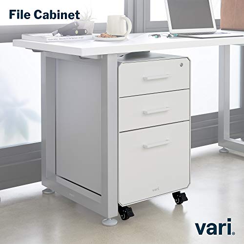 Vari Three Drawer File Cabinet - Mobile Pedestal for Hanging File Storage - White