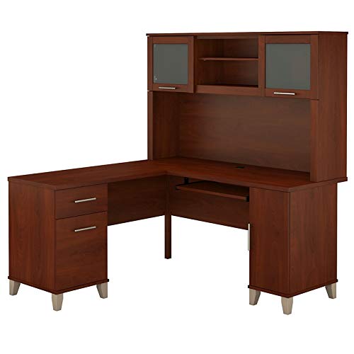 Bush Furniture Somerset 60W L Shaped Desk with Hutch in Hansen Cherry