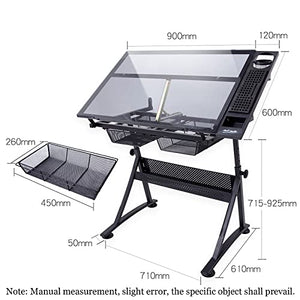 EESHHA Adjustable Drafting Table with Tempered Glass and Drawers