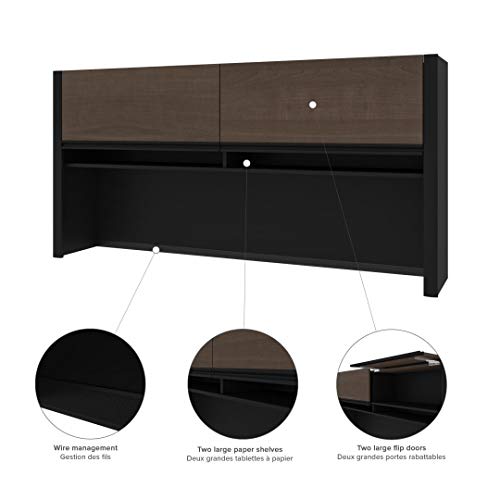 Bestar U-Shaped Executive Desk with Lateral File Cabinet and Hutch - 72W - Antigua & Black