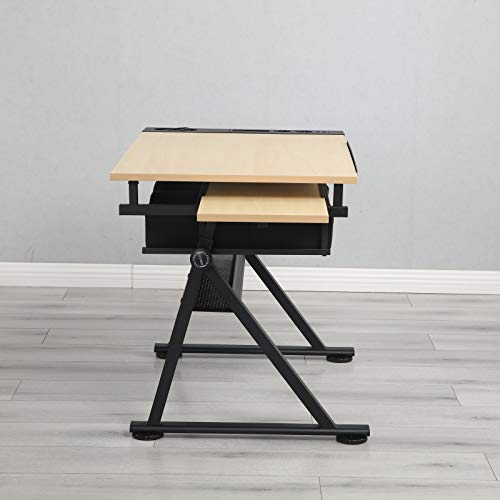 Xinyu Adjustable Wood Drafting Desk with 2 Drawers for Home Office and School(Wood)