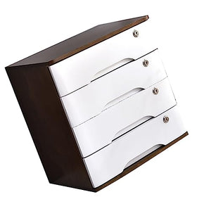 JAEFIT Desktop File Cabinet - Solid Wood Storage Box with Lockable Drawers
