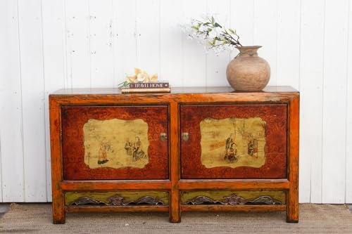 Lschool Jasper Orange Painted Mongolian Sideboard - Bohemian Storage Cabinet