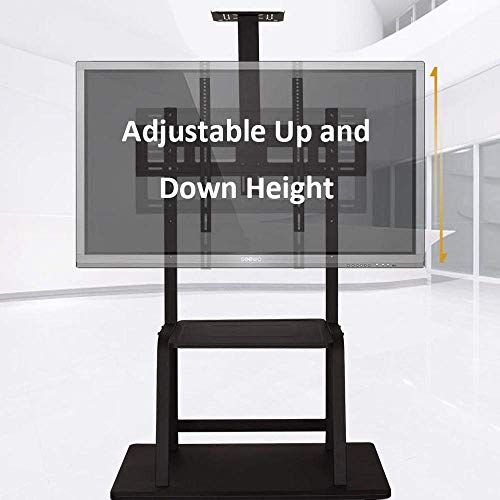 YokIma TV Floor Shelf for 65-98" TVs, Stainless Steel, Black, Wheels, Height Adjustable