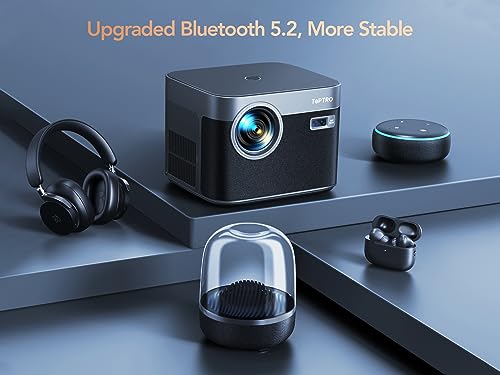 TOPTRO X7 Android TV Projector with Auto Focus/Keystone, WiFi, Bluetooth, 4K Supported - 600 ANSI, Dust-proof, 50% Zoom, Outdoor - Netflix/YouTube Built-in, 8000+ Apps