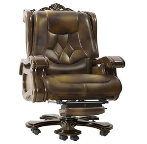 Kinnls Genuine Leather Massage Chair with Wooden Armrest