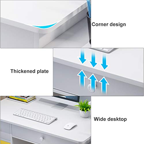 Doublelift Computer Laptop Desk with Drawer Shelf,Children Study Desk and Bookcase Office Home PC Table with Mainframe Rack Modern Writing Learning Workstation【Fast Delivery from The U.S.】 (White)