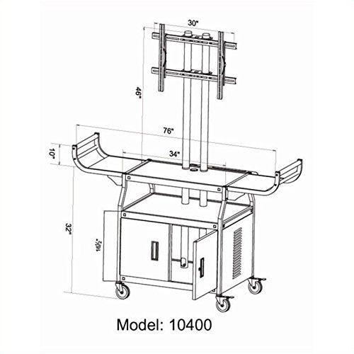 VTI Large Flat Panel 80" Monitor Cabinet Cart in Powder Paint