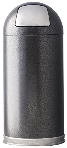 Witt Industries 15DTSVN Steel 15-Gallon Standard Dome Top Indoor Waste Receptacle with Galvanized Liner and Push Door, Round, 15" Diameter x 35" Height, Silver