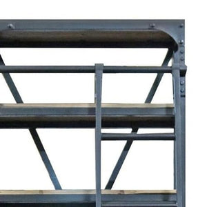 Benjara 97 Inch 2 Drawer Bookcase with Ladder, 5 Shelves, Distressed Iron, Black and Brown