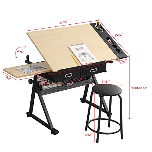 Waful Multifunctional Height Adjustable Drawing Table with Stool