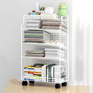 None Desk-Side Small Bookshelf with Wheels (OneColor, 60 * 22 * 40cm)