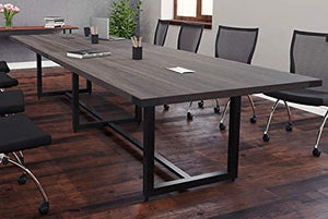 Office Pope Modern Conference Room Table with Metal Base & Accents, 10ft White Ash/Silver Metal, 2 Power Modules