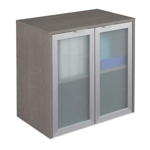 Boardwalk Hutch with Frosted Glass Doors 30.1"W Bark Gray Laminate/Frosted Glass Doors