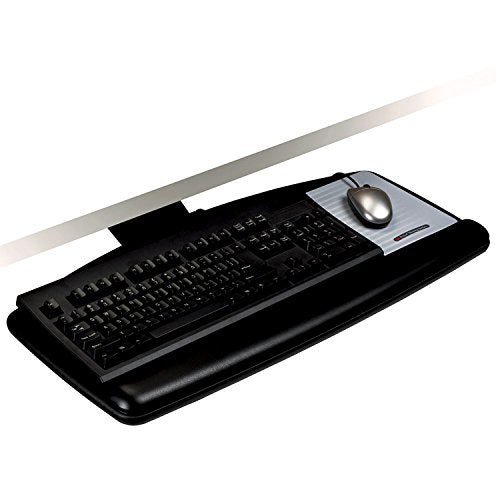 3M Keyboard Tray, Just Lift to Adjust Height and Tilt, Sturdy Tray Includes Gel Wrist Rest and Precise Mouse Pad, Swivels Side to Side and Stores Under Desk, 23" Track, Black (AKT90LE)