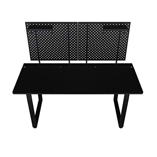 DEZCTOP Bifrost 63W x 28D Gaming PC Computer Desk with Shelves, Large Workstation for Gamers or Home Office with Pegboard, Built-in Cable Management, Stainless Steel Frame (Black)