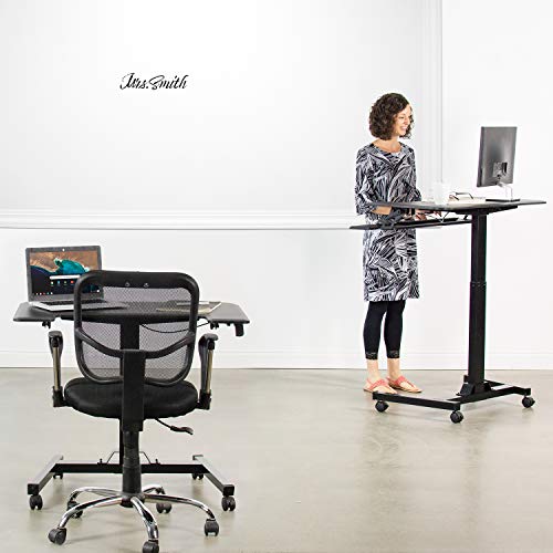 VIVO Black Pneumatic Mobile 36" Height Adjustable Two Platform Standing Desk - DESK-V111GT