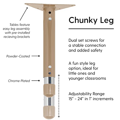 Factory Direct Partners Rectangle Activity School and Classroom Table (24 x 72 inch), Chunky Legs for Early Learning Environments, Adjustable Height 15-24 inches - Asian Sand/Sand (13312-116)