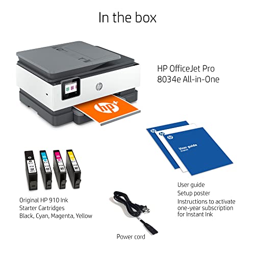 HP OfficeJet Pro 8034e Wireless Color All-in-One Printer with Instant Ink, White
