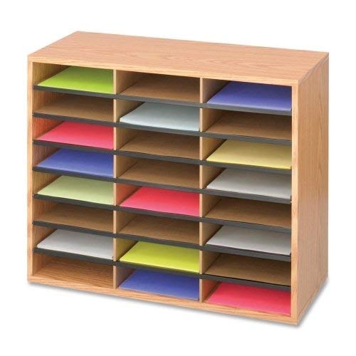 Safco Products Wood/Corrugated Literature Organizer, 24 Compartment, 9402MO, Medium Oak, Economical Organization, Letter-Size Compartments, 23.5" x 29" x 12"