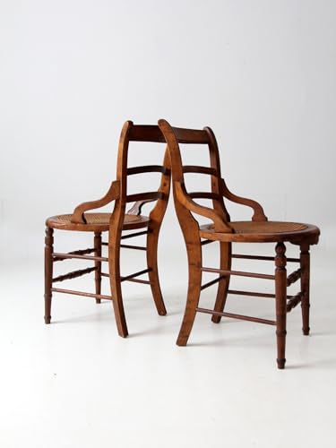 Lschool Antique Victorian Cane Seat Chairs Pair