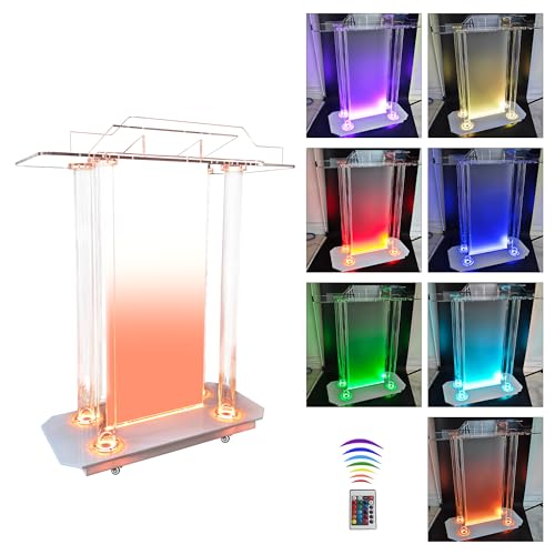 VZADGWA Personalized Acrylic Podium Stand with LED, Wheels, and Custom Logo