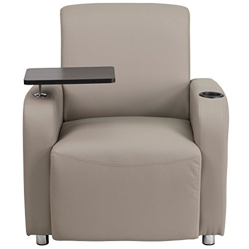 Flash Furniture George Gray LeatherSoft Guest Chair with Tablet Arm, Chrome Legs and Cup Holder