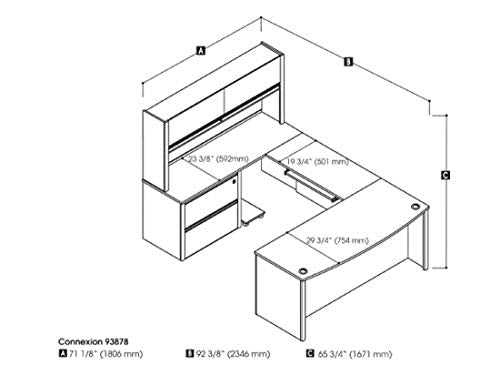 Bestar Connexion U-Shaped Workstation Kit Including Assembled Oversized Pedestal, Slate/Sandstone