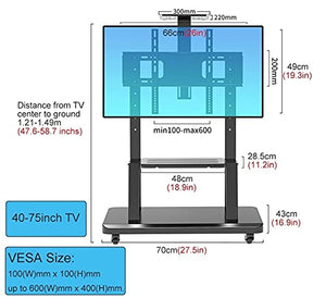 Generic Adjustable Mobile TV Floor Stand/Cart - Black TV Stand On Wheels - Fits 50"/43"/65"/55" TVs