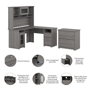 Bush Furniture Cabot 60-Inch L-Shaped Desk with Hutch and Lateral File Cabinet, Modern Gray