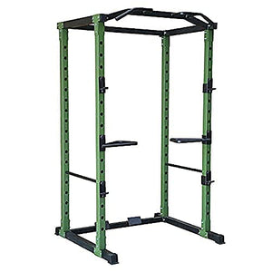 HulkFit HFPC-GR 1,000 Pound Capacity Adjustable Power Cage with 2 Safety Bars and Dip Bars & Customizable Add Ons, Cage Only, Green