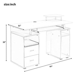 FURLKHY Computer Desk with Drawers, Wood Frame Home Office Desk with Spacious Desktop