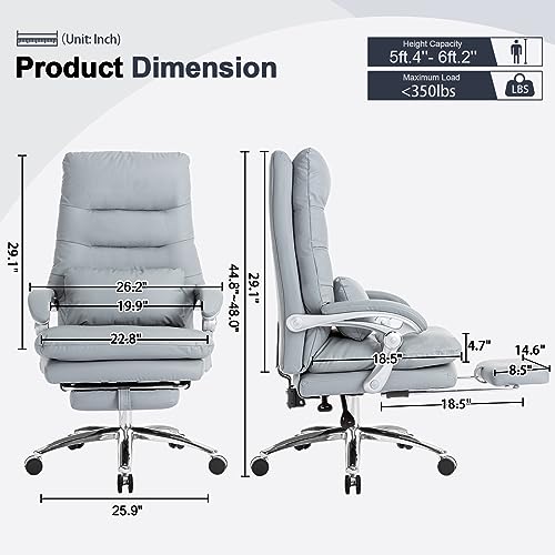 BOWTHY High Back Executive Office Chair with Foot Rest - Gray Comfy Chair with Reclining Desk, Padded Armrests, and Thick Cushion
