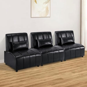 MCombo Accent Sofa Chair, Faux Leather Armless Modular Guest Reception Chair - Black