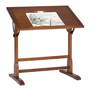 Design 42 Inch Vintage Drawing Drafting Wood Table Craft Desk, Rustic Oak Supplies Adjustable Desk Craft Table Drafting Table Office Furniture Drawing Supplies Desk Drawing Table