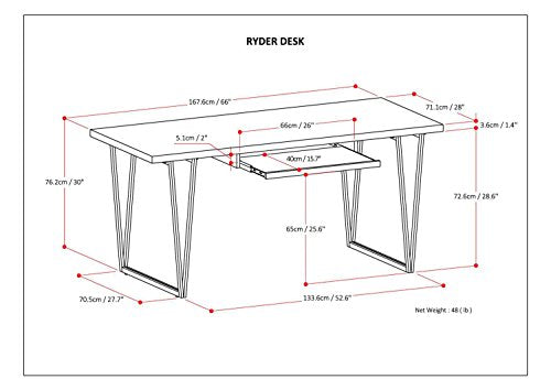 SIMPLIHOME Ryder SOLID WOOD and Metal Contemporary Modern 66 inch Wide Home Office Desk, Writing Table, Workstation, Study Table Furniture in Natural Aged Brown