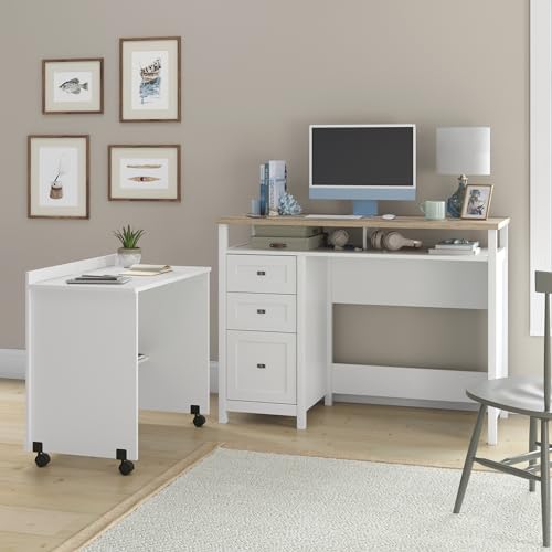 Sauder Cottage Road White Finish Credenza Desk, L: 53.15" x W: 21.81" x H: 39.02