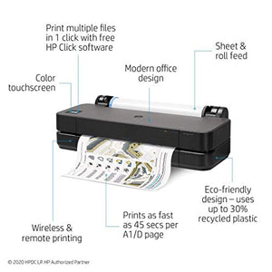 HP DesignJet T210 Large Format Compact Wireless Plotter Printer - 24" (8AG32A), with Standard Genuine Ink Cartridges (4 Inks) - Bundle