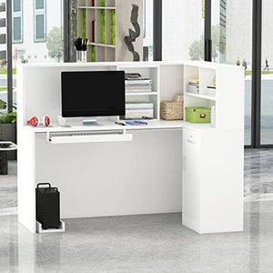 AGOTENI Reception Desk L Shape with Open Shelf & Drawers, White