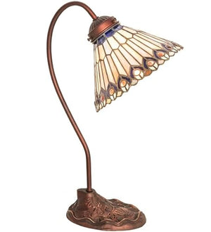 Meyda Tiffany 106055 18" High Tiffany Jeweled Peacock Desk Lamp