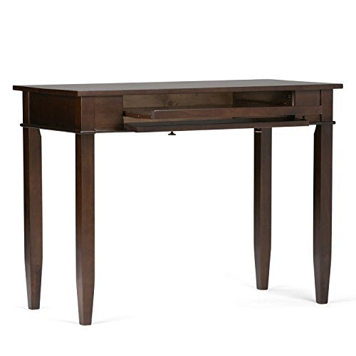 SIMPLIHOME Carlton SOLID WOOD Contemporary Modern 42 inch Wide Home Office Desk, Writing Table, Workstation, Study Table Furniture in Dark Tobacco Brown with 1 Drawer