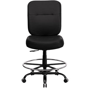 EMMA + OLIVER Big & Tall Black LeatherSoft Drafting Chair, 400 lb.