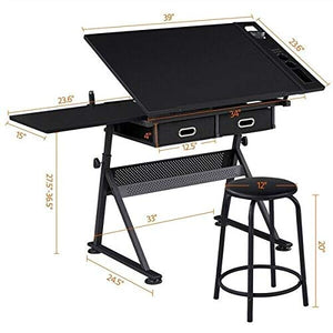 DXXWANG Draft Craft Table Drawing Art Desk for Artist with Adjustable Table Angles Black