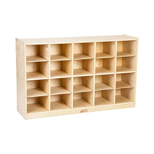 ECR4Kids Birch 20 Cubby Tray Cabinet, Kids Toy Storage Orgaznier with Rolling Casters, Hardwood Mobile Storage Cabinet for Classroom, Preschool and Homeschool Supplies
