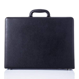 Leather Mens Briefcase Hardsided Attaché Hard Shell Vintage Outlook Organized Interior- Black