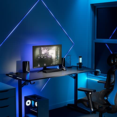EUREKA ERGONOMIC 55 Inch RGB LED Gaming Desk with Free Mouse Pad, USB Ports, Cup Holder - Black