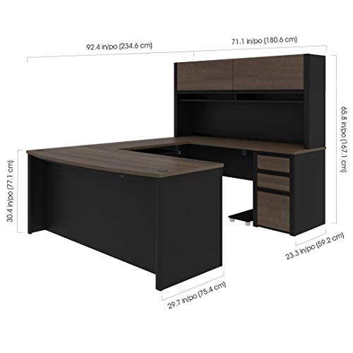 Bestar U-Shaped Executive Desk with Pedestal and Hutch, 72W, Antigua & Black
